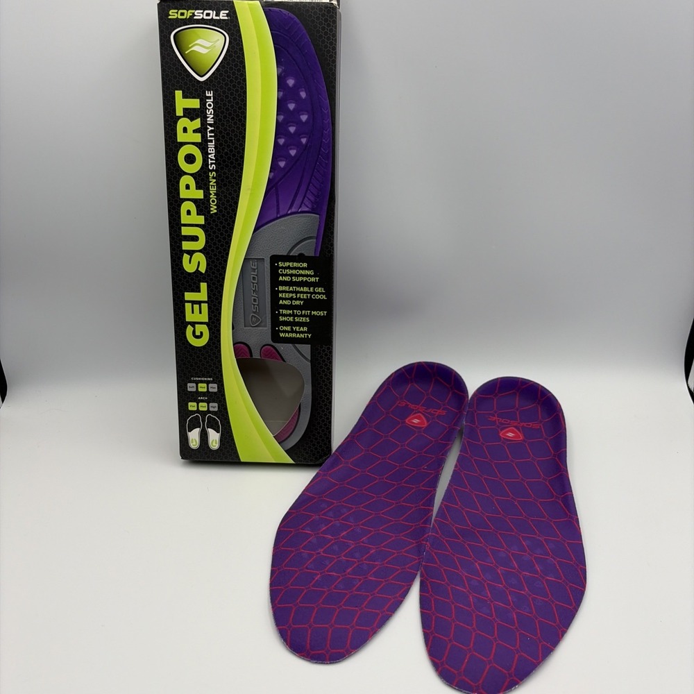 Sof Sole Gel Support Women's Stability Insole Med Cushion Sz 5-10‎ Comfort